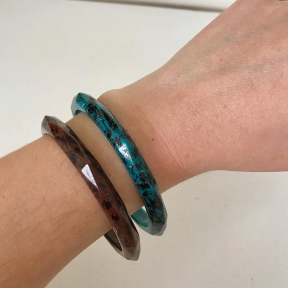 Pair Of Vintage Faceted Splatter Bangle Bracelets - Picture 8 of 8